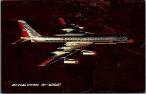 VINTAGE AMERICAN AIRLINES 990 ASTROJET AIRPLANE PHOTOCHROME POSTCARD 38-158