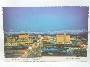 Anchorage Alaska Twinkling in the Night Sky Vintage Postcard 6c Roosevelt Stamp