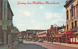 Middleboro MA Downtown Woolworth's Store Old Cars, Postcard