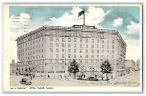 1922 Durant Hotel Exterior Roadside Flint Michigan MI Posted Trees Cars Postcard