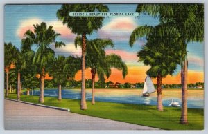 Beside A Beautiful Florida Lake, Vintage Linen Tichnor Postcard