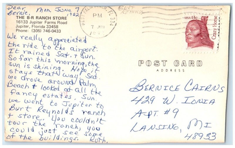 1982 The BR Ranch Store Jupiter West Palm Beach Florida FL Horse Cowboy Postcard