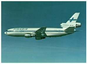 Finnair DC 10 Airplane in Flight Postcard 1977