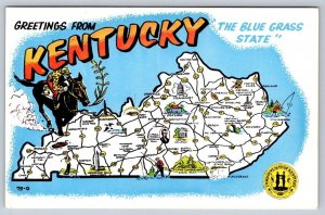 Greetings From Kentucky, Map With Major Routes And Sights, Vintage Postcard #3