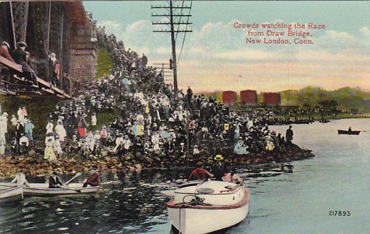 Connecticut New London Crowds Watching Boat Race From Draw Bridge