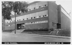 H38/ Menominee Wisconsin RPPC Postcard c1950s High School Building