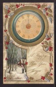 Happy New Year Clock Postcard 5844