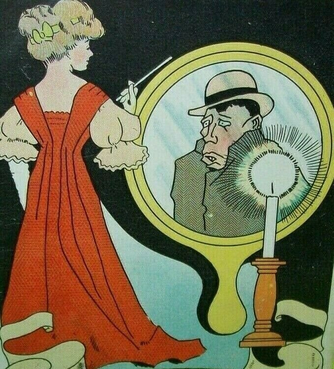 Halloween Postcard H M Rose Women Peeks Into Magic Mirror Antique Original 1909