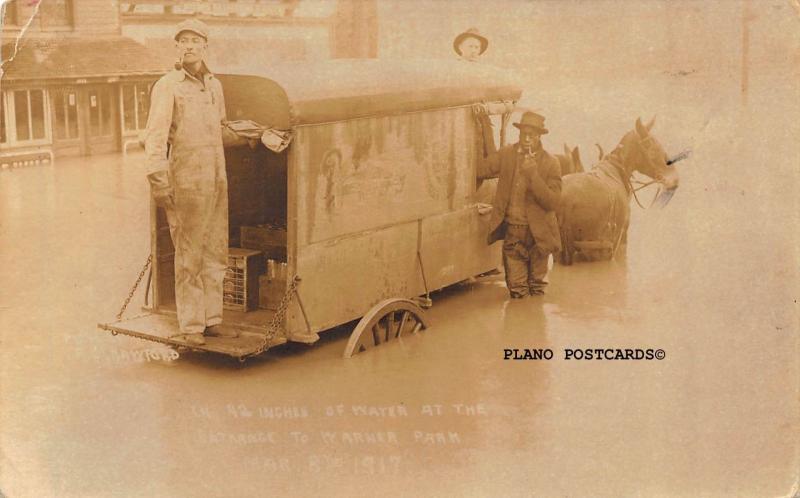 BLACK AMERICANA HORSE DRAWN MILK WAGON IN FLOOD-1917-NASHVILLE? RPPC 