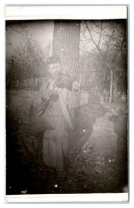 RPPC Man on Stump PLAYING FIDDLE  c1920s Location Not Known  Postcard