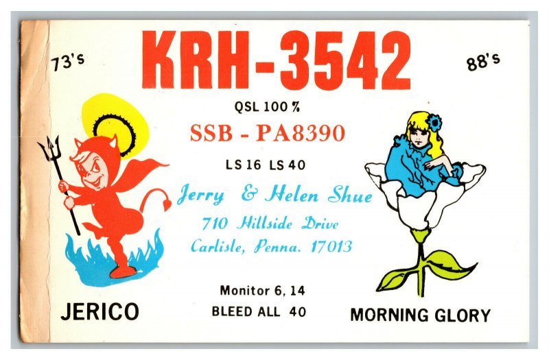 QSL Radio Card From Carlisle Penna. Pennsylvania KRH-3542 