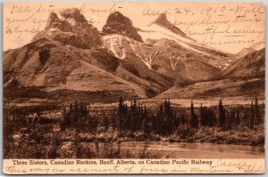1910's Three Sisters Canadian Rockies Banff Alberta Canadian Pacific Postcard