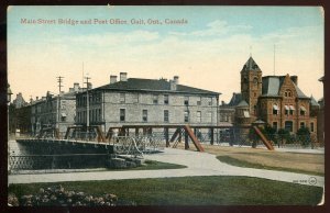 h1830 - GALT Ontario Postcard 1900s Main Street Bridge Post Office