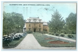 1917 Elizabeth Park Main Entrance, Hartford, Connecticut Posted Postcard 