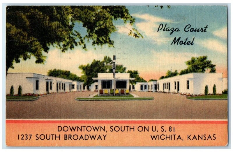 1948 Downtown South Broadway Plaza Court Motel Wichita Kansas Vintage Postcard