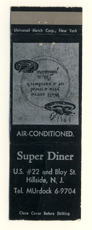 Vintage Hillside, New Jersey/NJ Match Cover, Super Diner