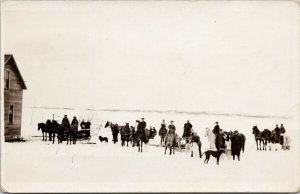 Alberta People with Horses Dogs Farm Life AB Wainwright Studio RPPC Postcard H20