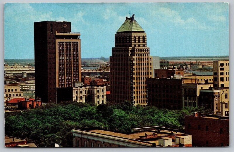 Greetings Mobile Alabama Bienville Square Aerial View Chrome UNP Postcard 