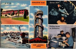 Multi View, Submarine Base New London CT Vintage Linen Postcard U16