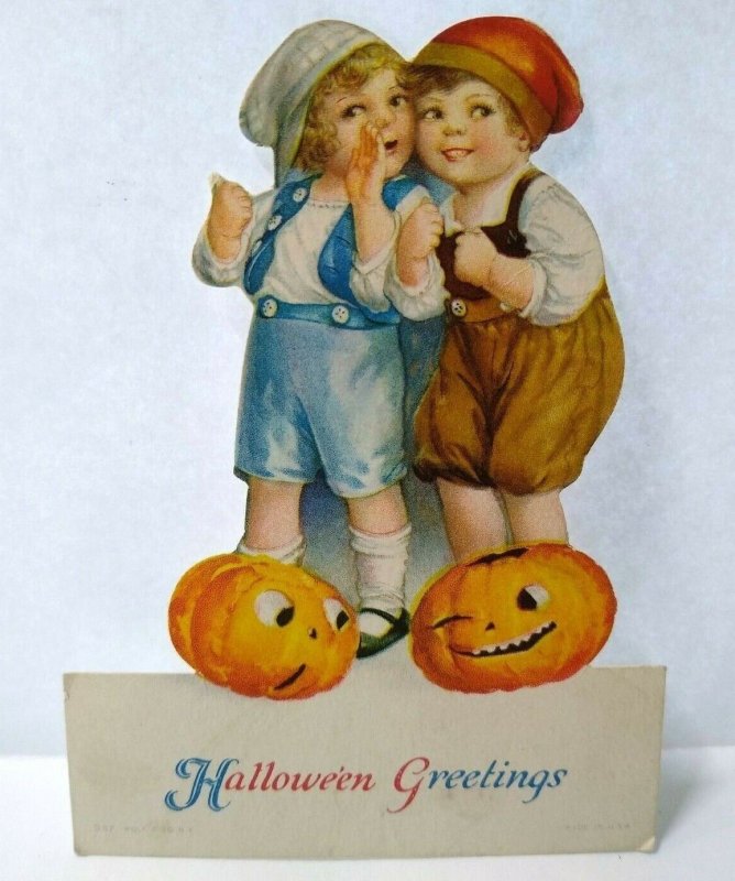 Halloween Placecard Ellen Clapsaddle Wolf Original Diecut Children Pumpkins JOL