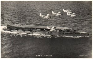 RPPC Photo Military Aircraft Planes over HMS Furious British Royal Navy