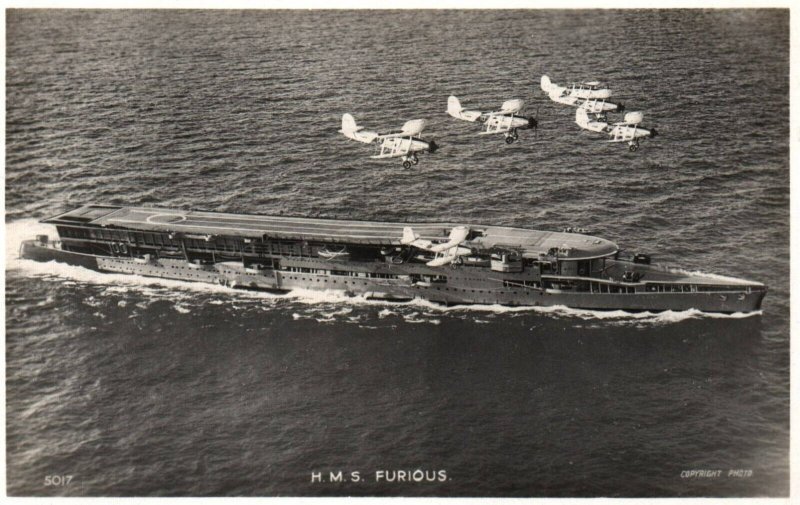 RPPC Photo Military Aircraft Planes over HMS Furious British Royal Navy