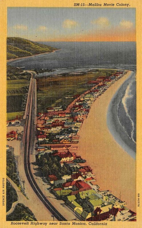 MALIBU MOVIE COLONY Roosevelt Highway near Santa Monica c1940s Vintage Postcard 