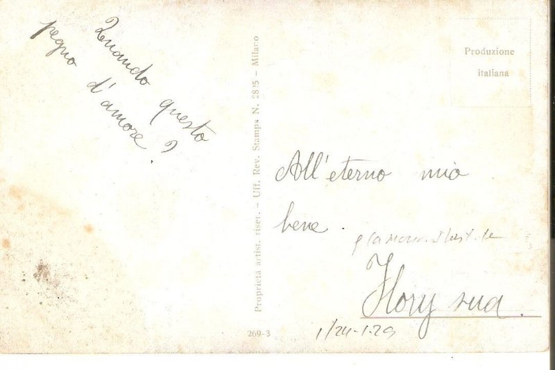 Couple. Romance. The commitment Old vintage Italian, artist drawn postcard