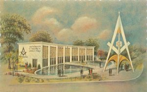 New York 1964 World's Fair Masonic Brotherhood Center Serrated Edge Postcard