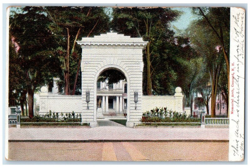 c1905 Memorial Arch Entrance, Concord New Hampshire NH Antique Postcard 