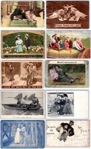 LOT/10 ANTIQUE ROMANTIC COUPLES LOVERS POSTCARDS EARLY 1900s CONDITION VARIES 15