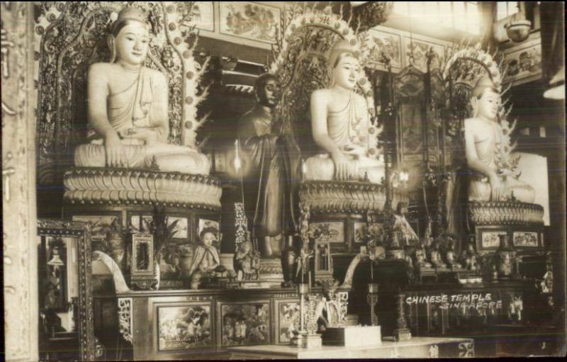 Singapore - Chinese Temple Interior c1930 Real Photo Postcard