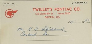 1946 Twilley's Pontiac Co. Griffin GA Transmission Repair Statement 421