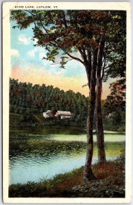 VINTAGE POSTCARD VIEW OF ECHO LAKE AT LUDLOW VERMONT POSTED 1936