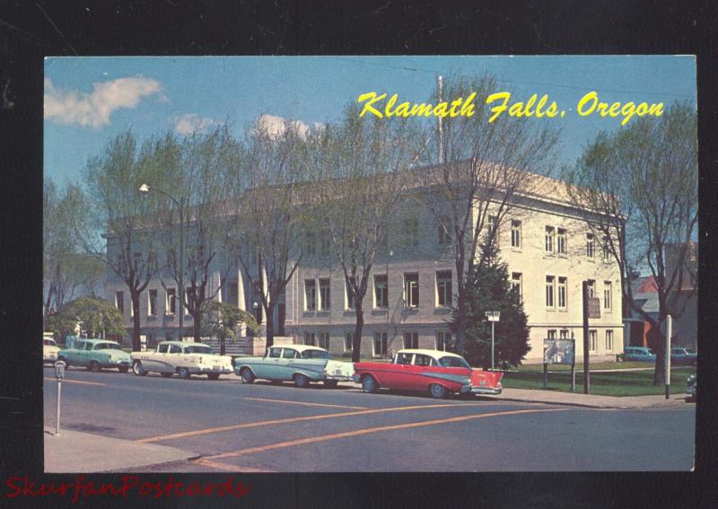 KLAMATH FALLS OREGON COUNTY COURT HOUSE 1950's CARS VINTAGE POSTCARD