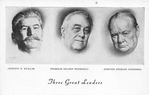 Three Great Leaders Joseph V. Stalin Roosevelt Winston Spencer View Postcard ...