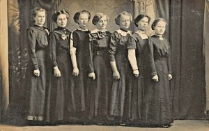 SENT TO MARENGO WI~GREETINGS FROM BUNCH OF JOLLY GIRLS~1912 REAL PHOTO POSTCARD