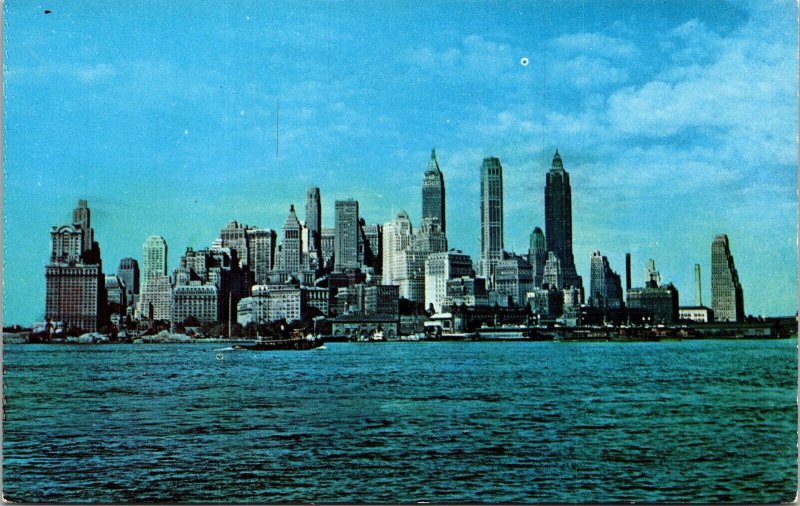 Sky Scraping Towers Manhattan Financial District From Gov Island Postcard UNP 