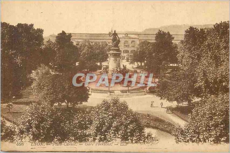 Old Postcard Lyon Place Carnot Gare Perrache