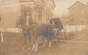 J53/ Interesting RPPC Postcard c1910 Horse-Drawn Buggy Wagon 171