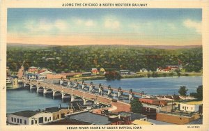 Postcard Iowa Cedar Rapids 1940s Chicago Northern Railway River Scene 23-2450