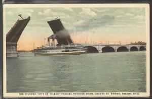 Steamer City of Toledo Cherry St Lift Bridge Toledo Ohio 1923 postcard