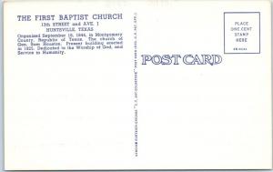 HUNTSVILLE, Texas  TX    FIRST BAPTIST CHURCH  ca 1940s Linen   Postcard