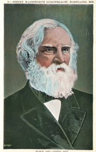 Vintage Postcard 1920's Portrait Henry Wadsworth Longfellow Portland Maine Poet