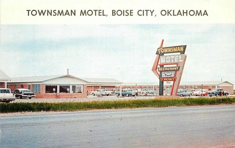 Autos 1960s Boise City Oklahoma Postcard Townsman Motel roadside Young 20-5104