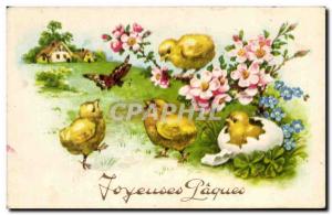 Old Postcard Happy Easter Chicks Butterfly