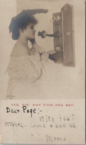 RPPC Pretty Woman Bare Shoulders Telephone Yes Sir Any Time You Say Postcard Y17