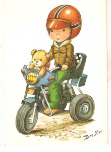 Boy qith teddy bear in motorcycle, by Mary May Lovely modern Spanish PC