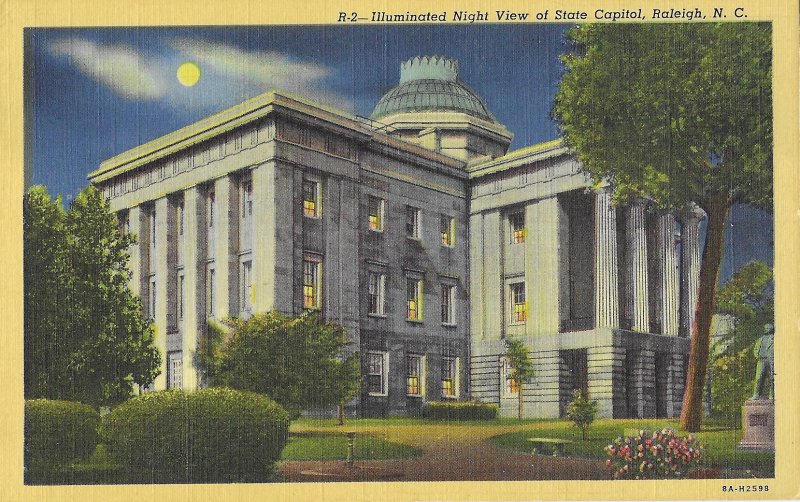 Illuminated Night View of the State Capitol Raleigh North Carolina