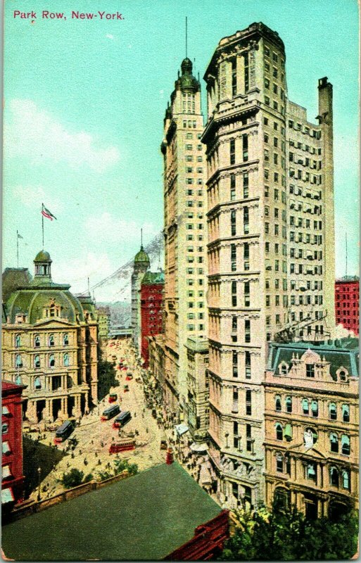 Vtg 1909 Postcard Park Row New York City Aerial View - Station C Cancel